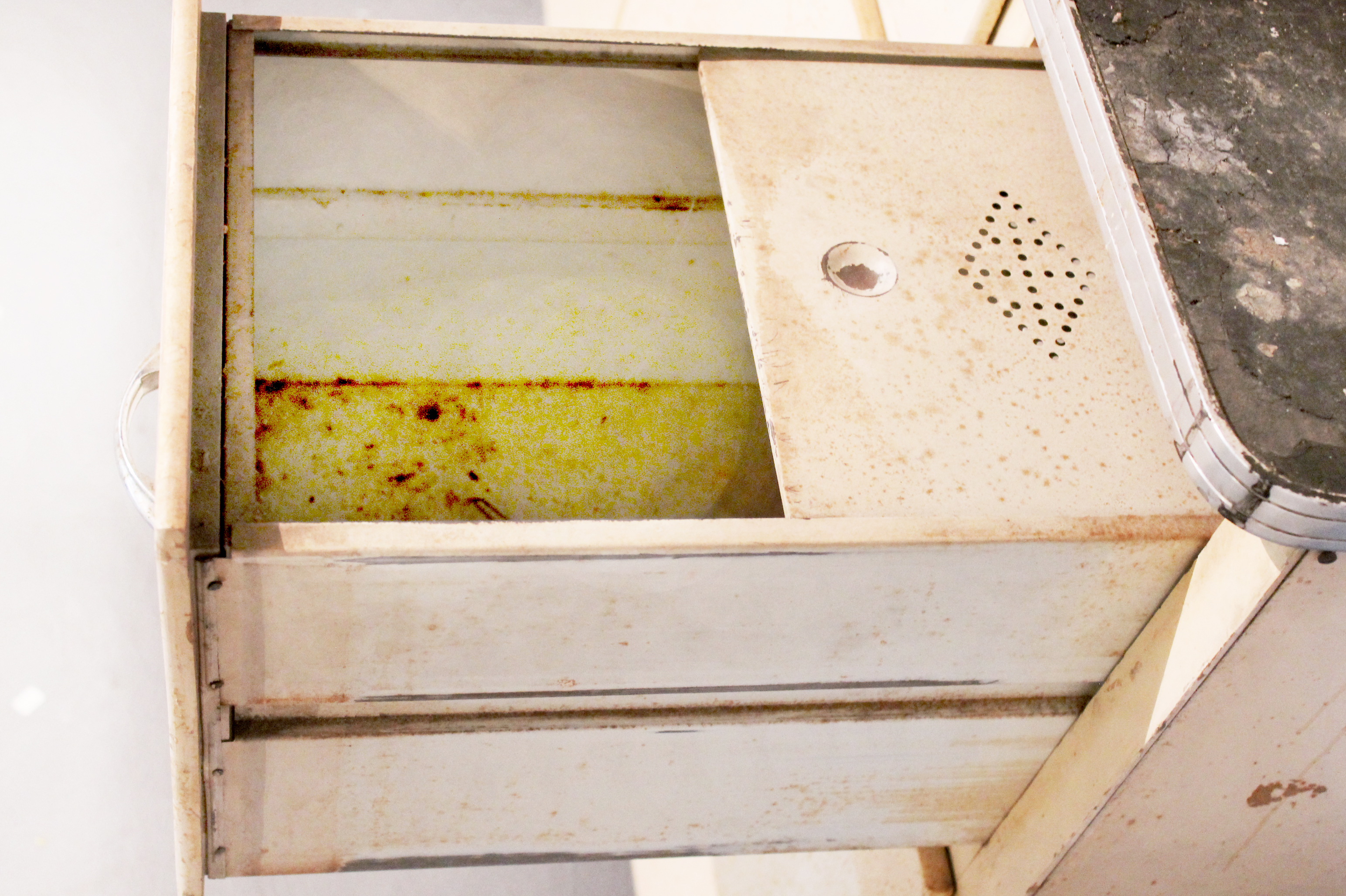 Vintage Hoosier Style Cabinet with Chrome Trim and Handles