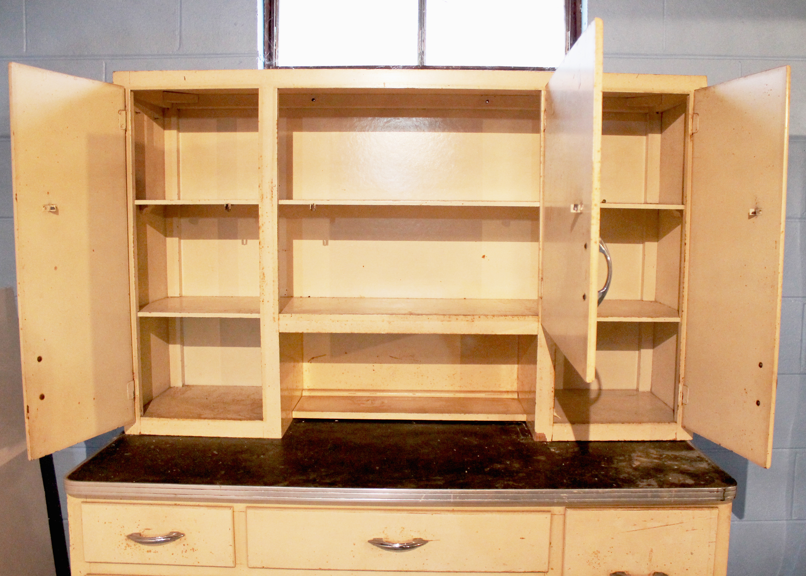 Vintage Hoosier Style Cabinet with Chrome Trim and Handles