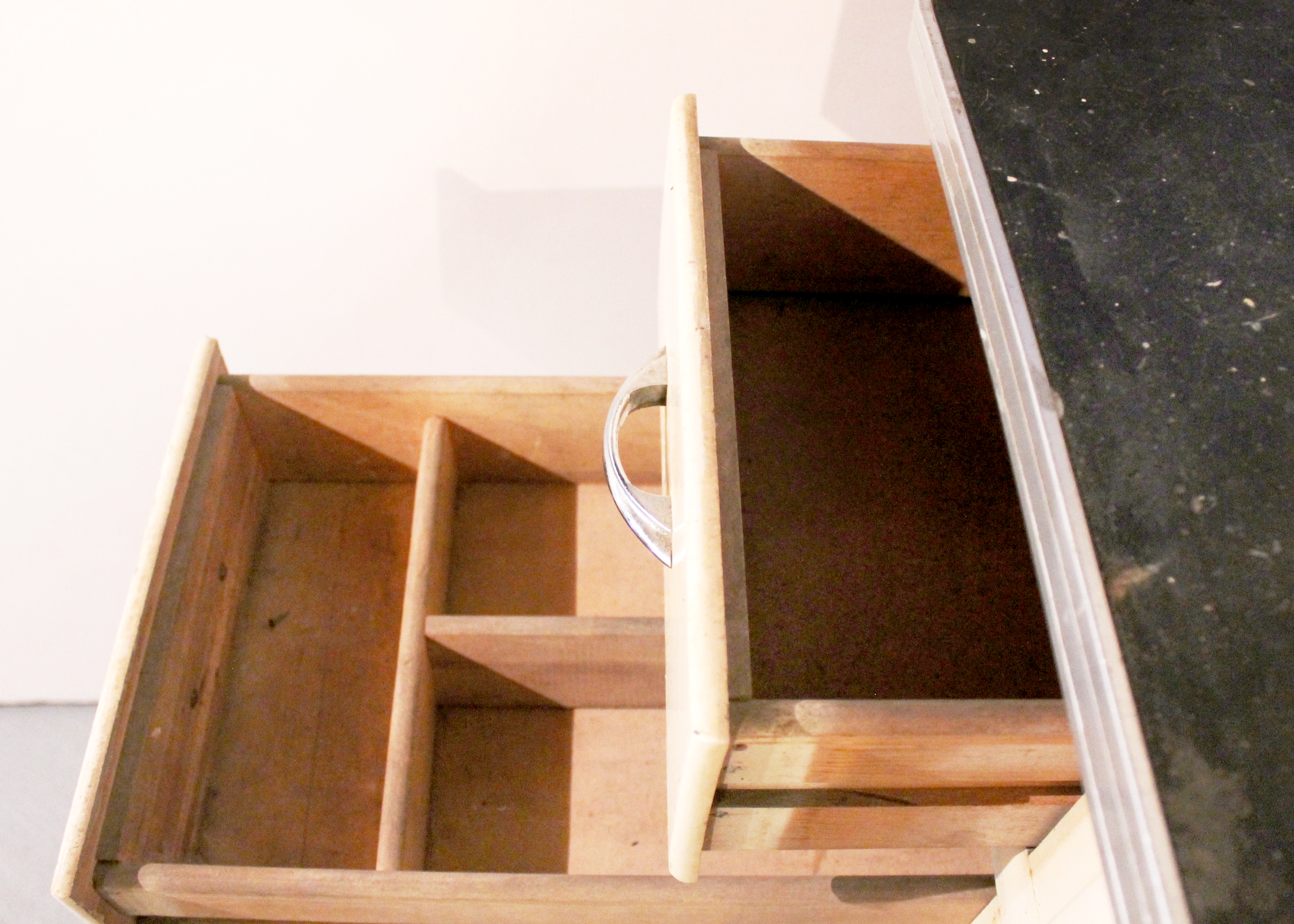 Vintage Hoosier Style Cabinet with Chrome Trim and Handles