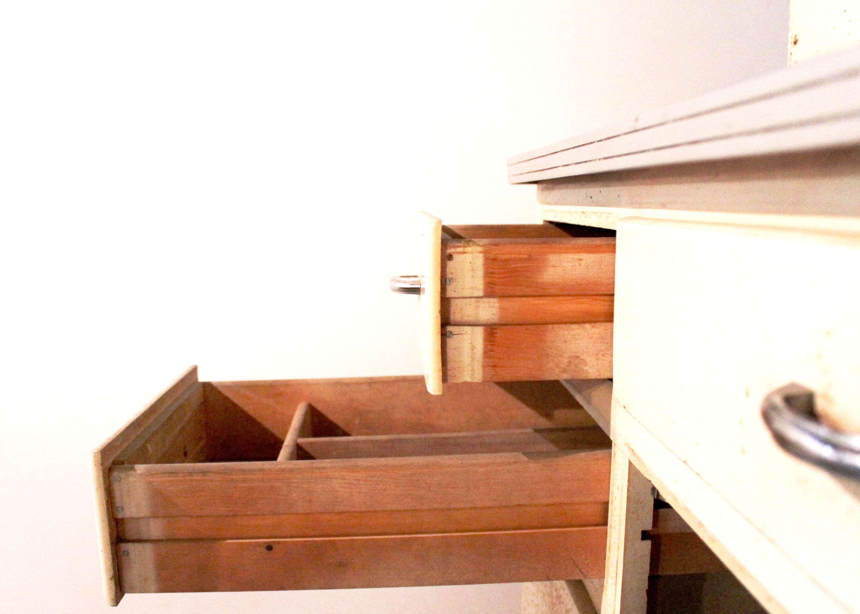 Vintage Hoosier Style Cabinet with Chrome Trim and Handles
