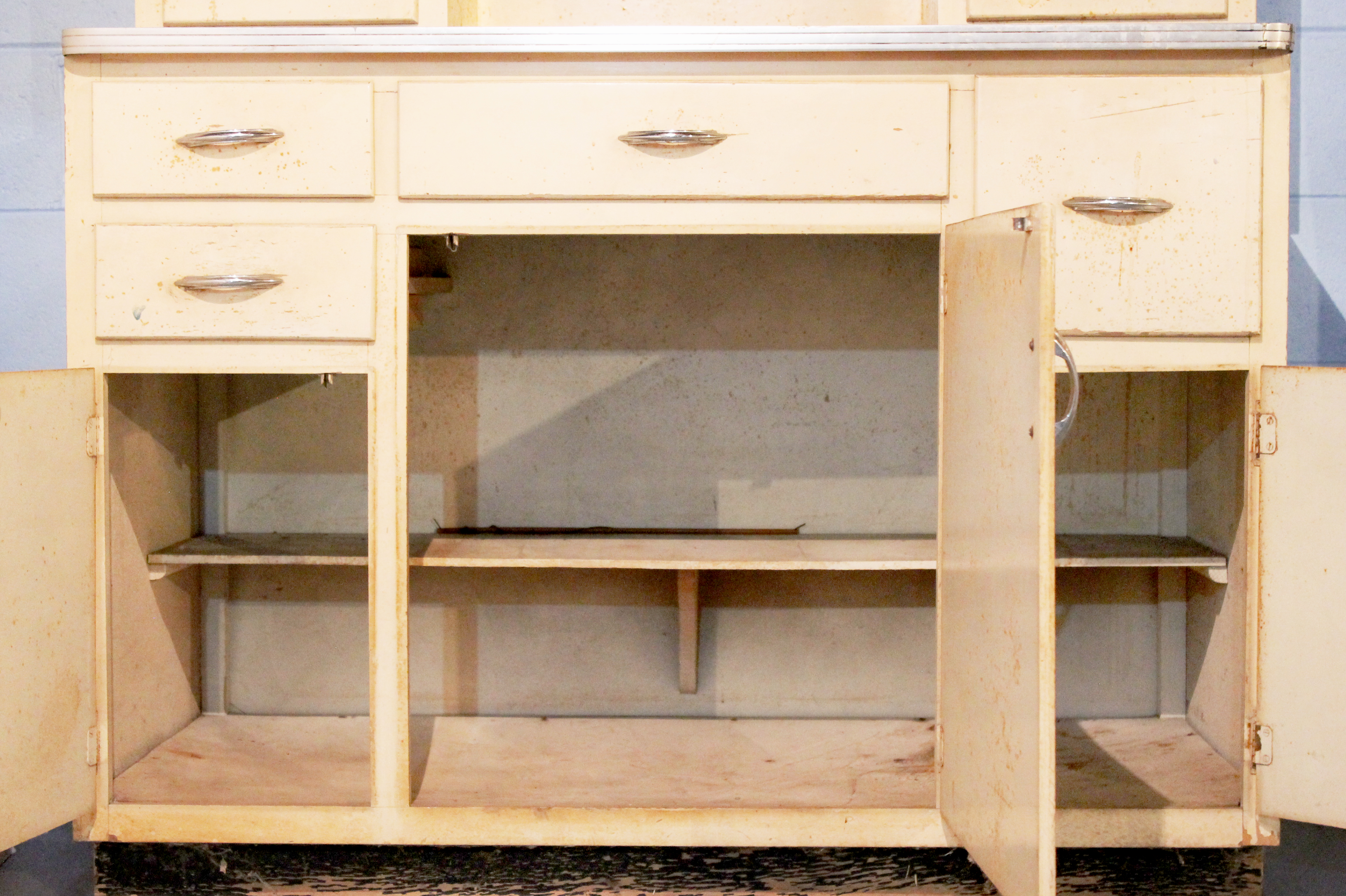 Vintage Hoosier Style Cabinet with Chrome Trim and Handles