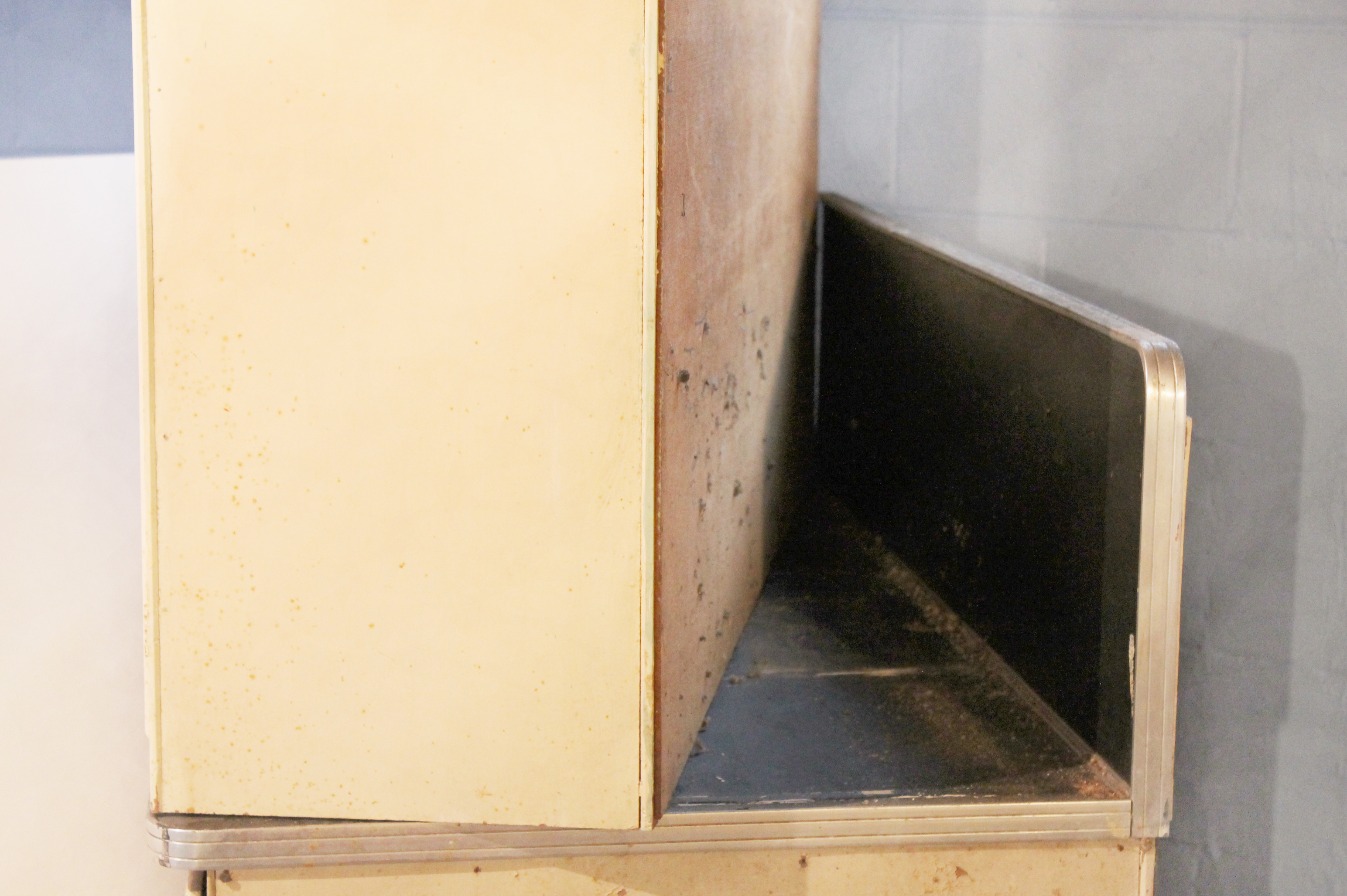 Vintage Hoosier Style Cabinet with Chrome Trim and Handles