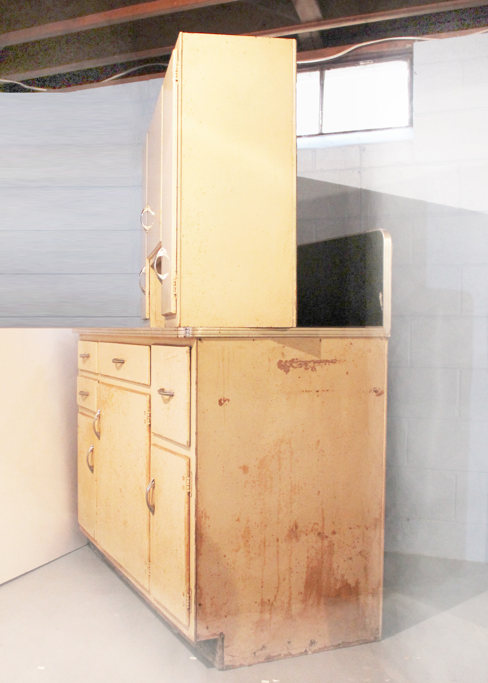 Vintage Hoosier Style Cabinet with Chrome Trim and Handles