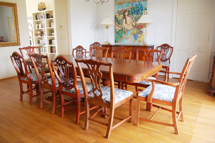 Vintage Drexel Mahogany Dining Table and Chairs for Twelve
