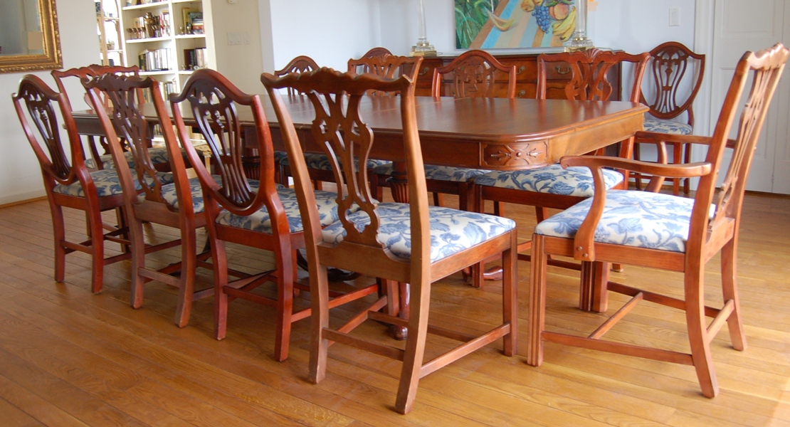 Vintage Drexel Mahogany Dining Table and Chairs for Twelve