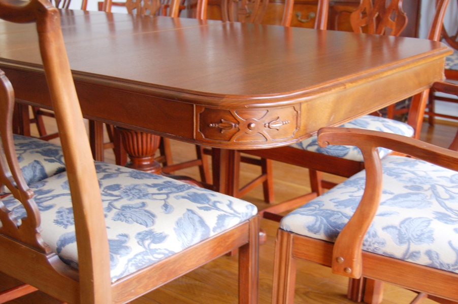 Vintage Drexel Mahogany Dining Table and Chairs for Twelve