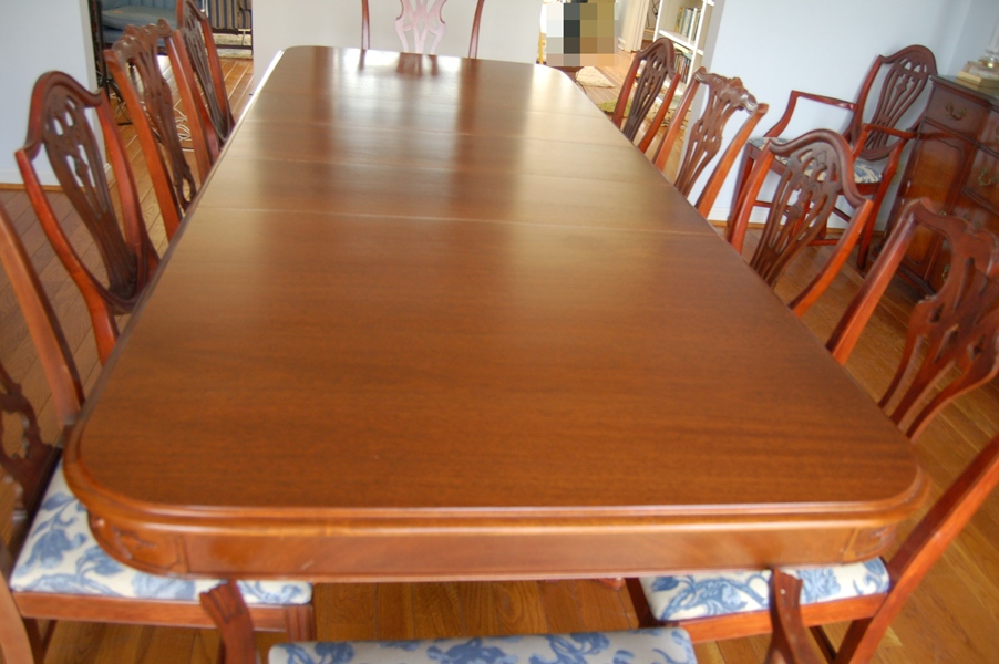 Vintage Drexel Mahogany Dining Table and Chairs for Twelve