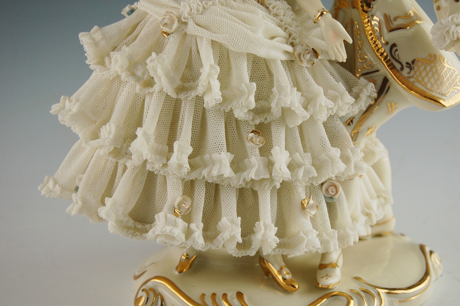 Vintage Dresden Art Porcelain Lace Dancing Couple Figurine