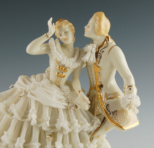 Vintage Dresden Art Porcelain Lace Dancing Couple Figurine