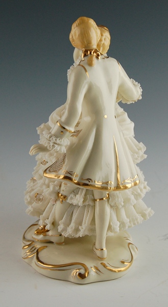 Vintage Dresden Art Porcelain Lace Dancing Couple Figurine