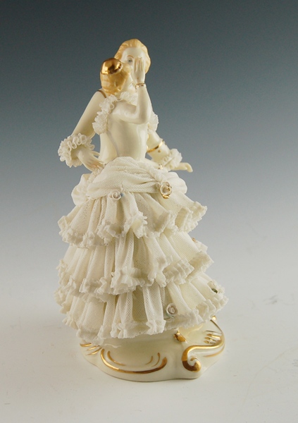 Vintage Dresden Art Porcelain Lace Dancing Couple Figurine