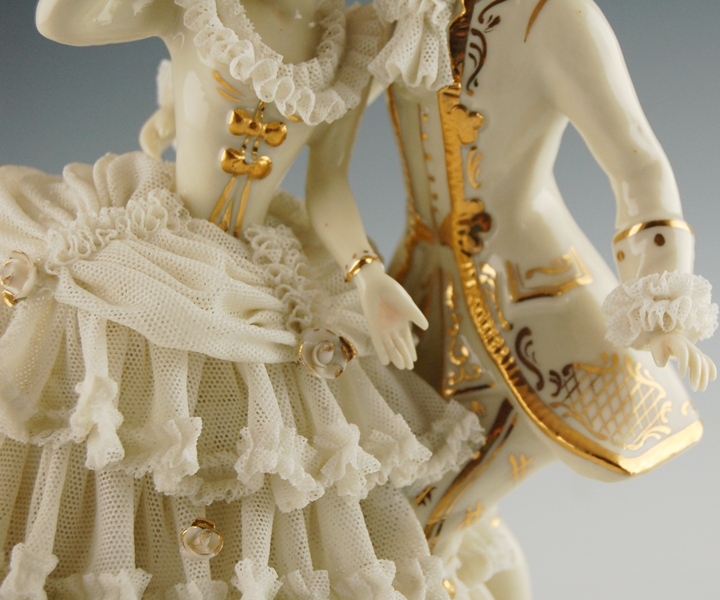 Vintage Dresden Art Porcelain Lace Dancing Couple Figurine