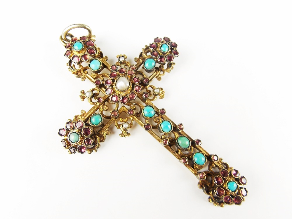 A Vintage Gold Plate Cross Pendant Embellished with Stones