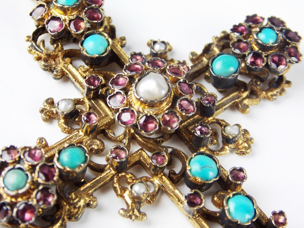 A Vintage Gold Plate Cross Pendant Embellished with Stones