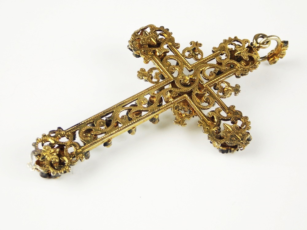 A Vintage Gold Plate Cross Pendant Embellished with Stones