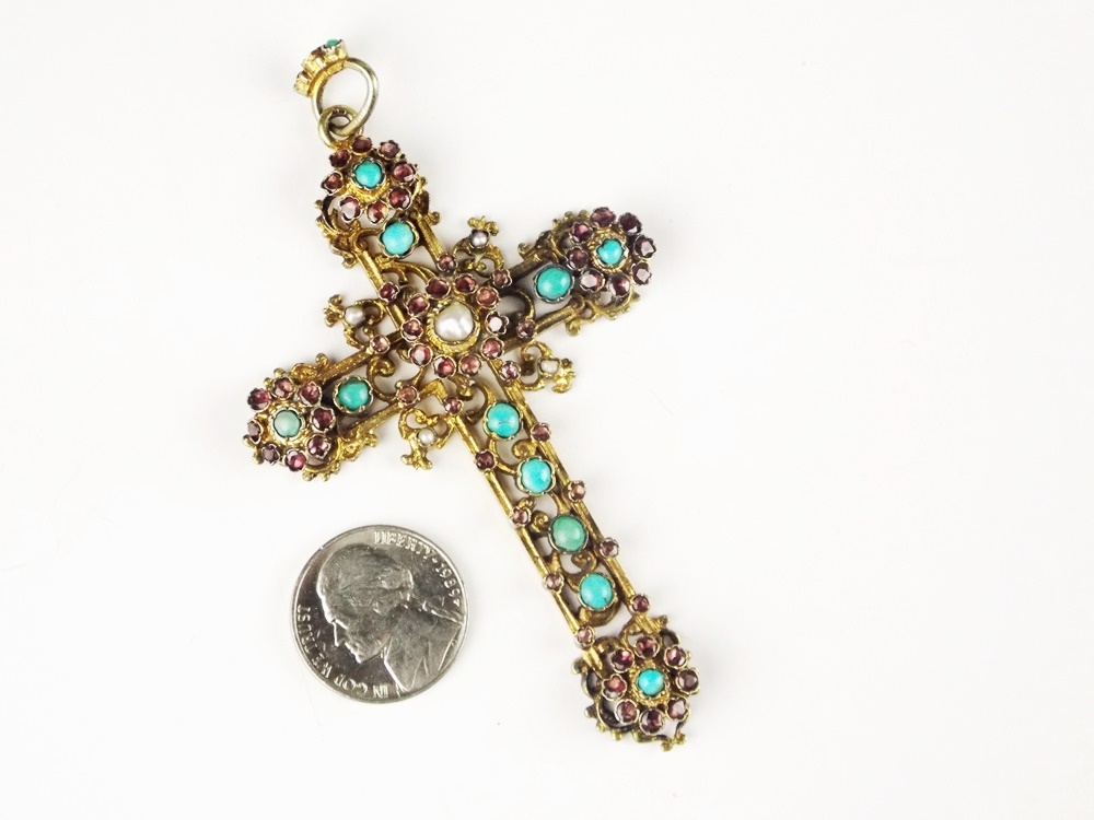 A Vintage Gold Plate Cross Pendant Embellished with Stones