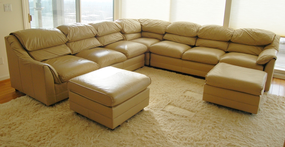 Hancock & Moore Tan Leather Sectional Sofa with Ottomans