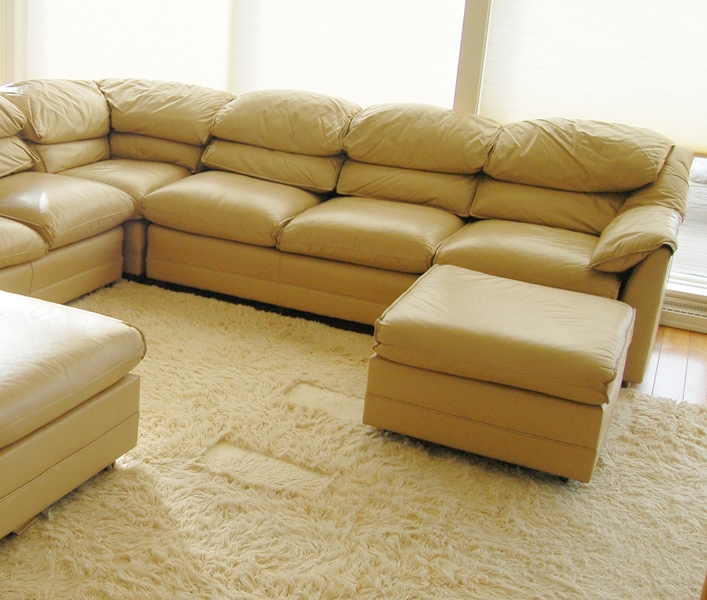 Hancock & Moore Tan Leather Sectional Sofa with Ottomans