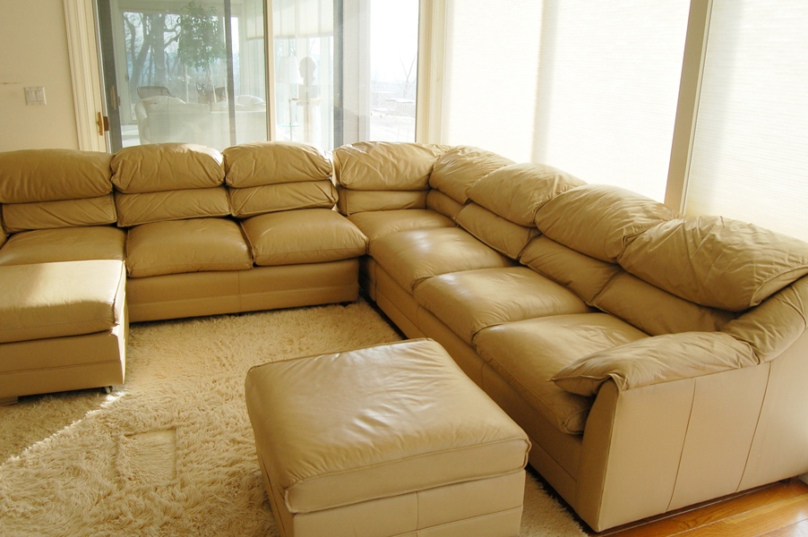 Hancock & Moore Tan Leather Sectional Sofa with Ottomans