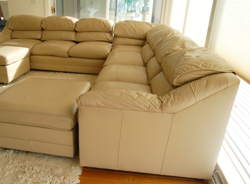 Hancock & Moore Tan Leather Sectional Sofa with Ottomans