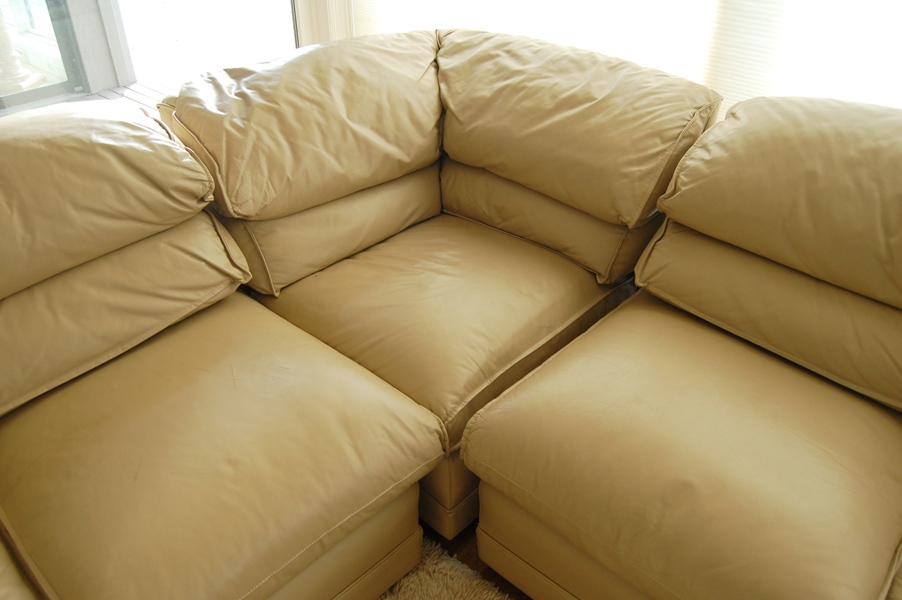 Hancock & Moore Tan Leather Sectional Sofa with Ottomans