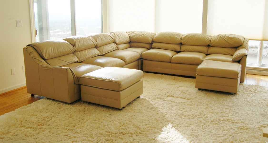 Hancock & Moore Tan Leather Sectional Sofa with Ottomans