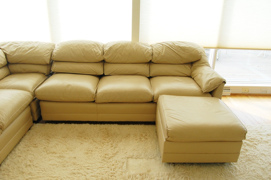 Hancock & Moore Tan Leather Sectional Sofa with Ottomans