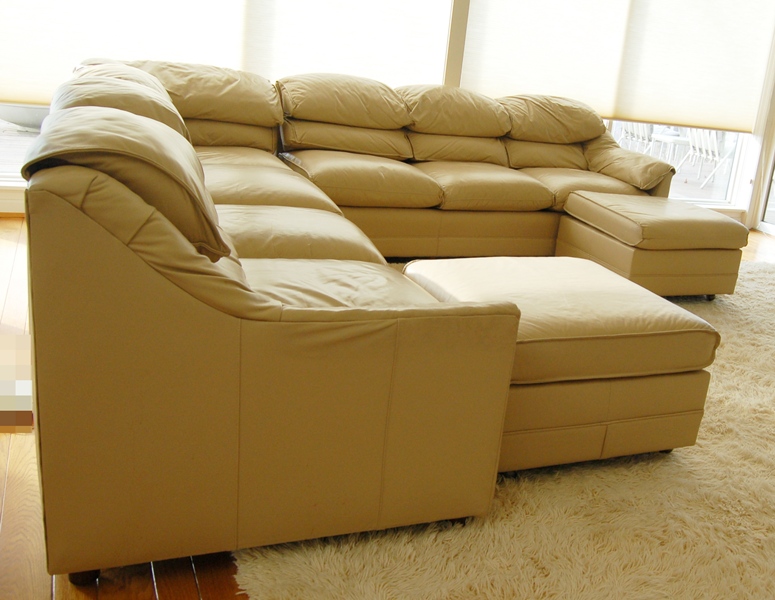 Hancock & Moore Tan Leather Sectional Sofa with Ottomans