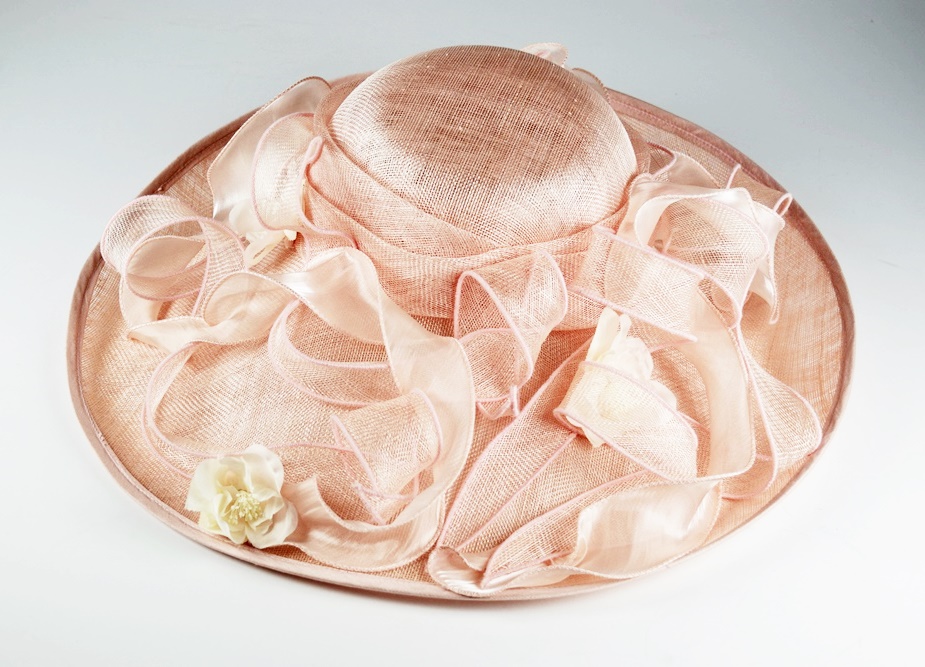 Pale Pink Wide Brimmed Hat by London Milliner Peter Bettley
