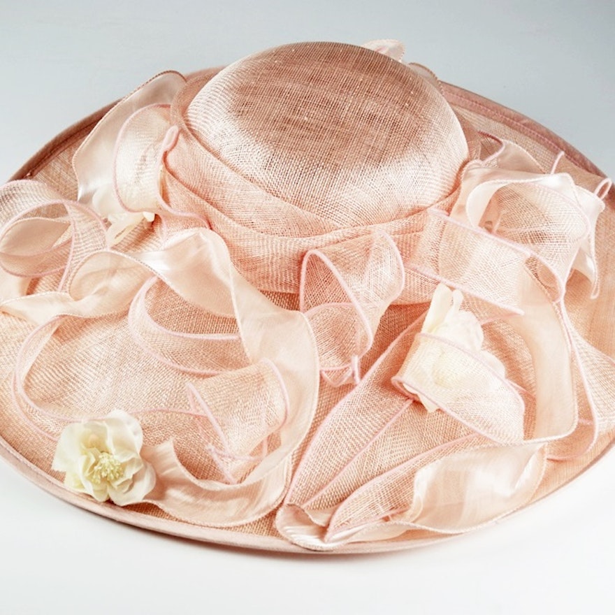 Pale Pink Wide Brimmed Hat by London Milliner Peter Bettley