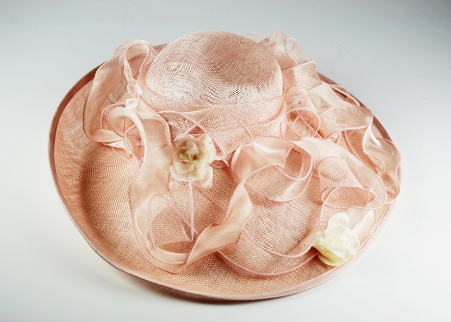 Pale Pink Wide Brimmed Hat by London Milliner Peter Bettley
