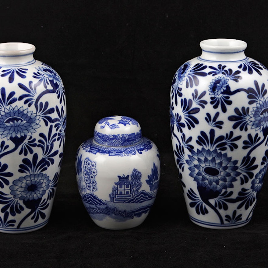 Blue and White Vases with Urn