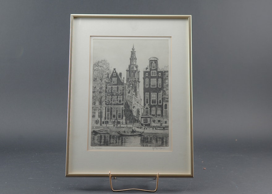 Signed Etching "Amsterdam" by H. E. Roodenburg