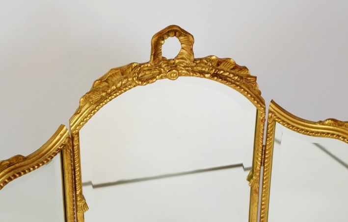 A Pretty Three Part Vanity Mirror in Gold Frame