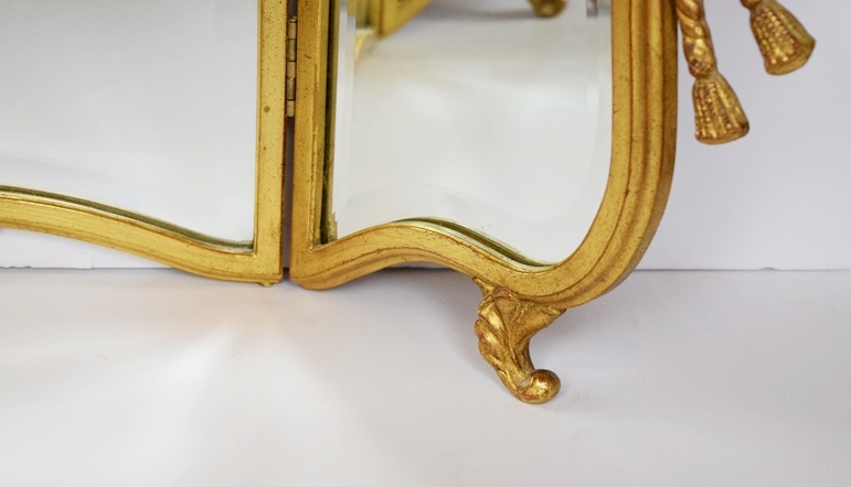 A Pretty Three Part Vanity Mirror in Gold Frame