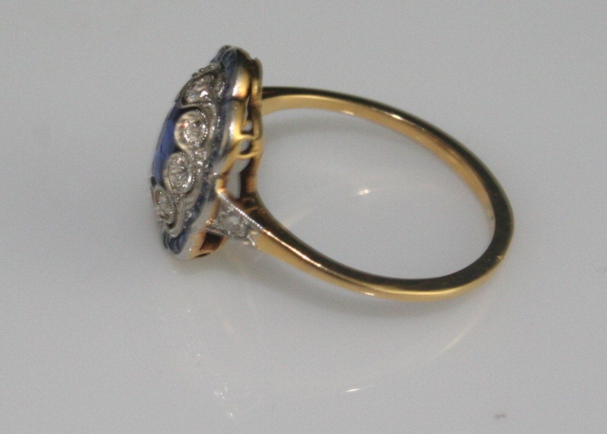 Antique 18K Yellow Gold, Sapphire and Diamond Ring