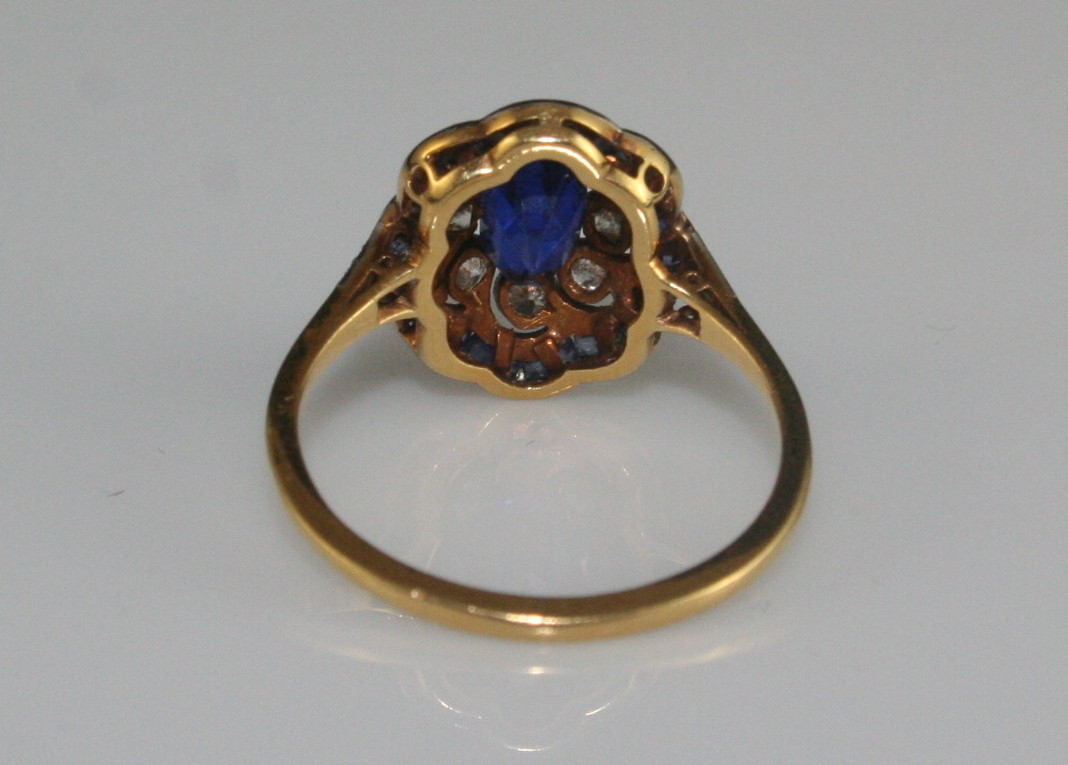 Antique 18K Yellow Gold, Sapphire and Diamond Ring