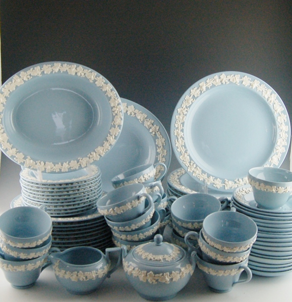 Wedgwood of Etruria & Barlaston Blue Embossed Queensware Set Ten