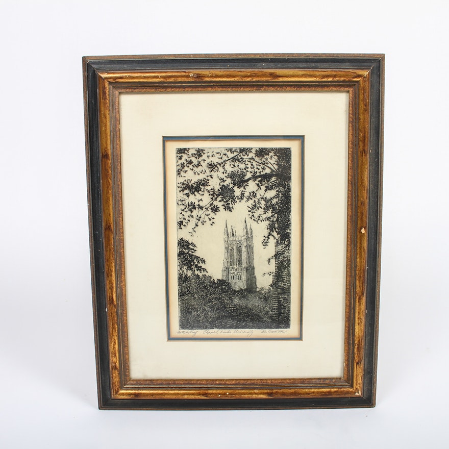 Framed Vintage Print of Chapel at Duke University