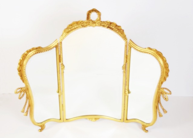 A Pretty Three Part Vanity Mirror in Gold Frame