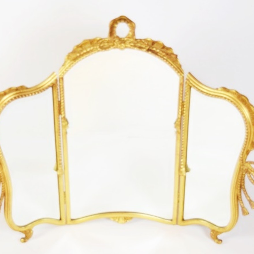 A Pretty Three Part Vanity Mirror in Gold Frame