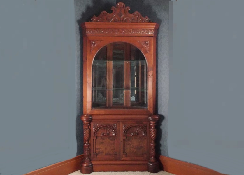 Victorian Style Carved Cherry Corner Cabinet