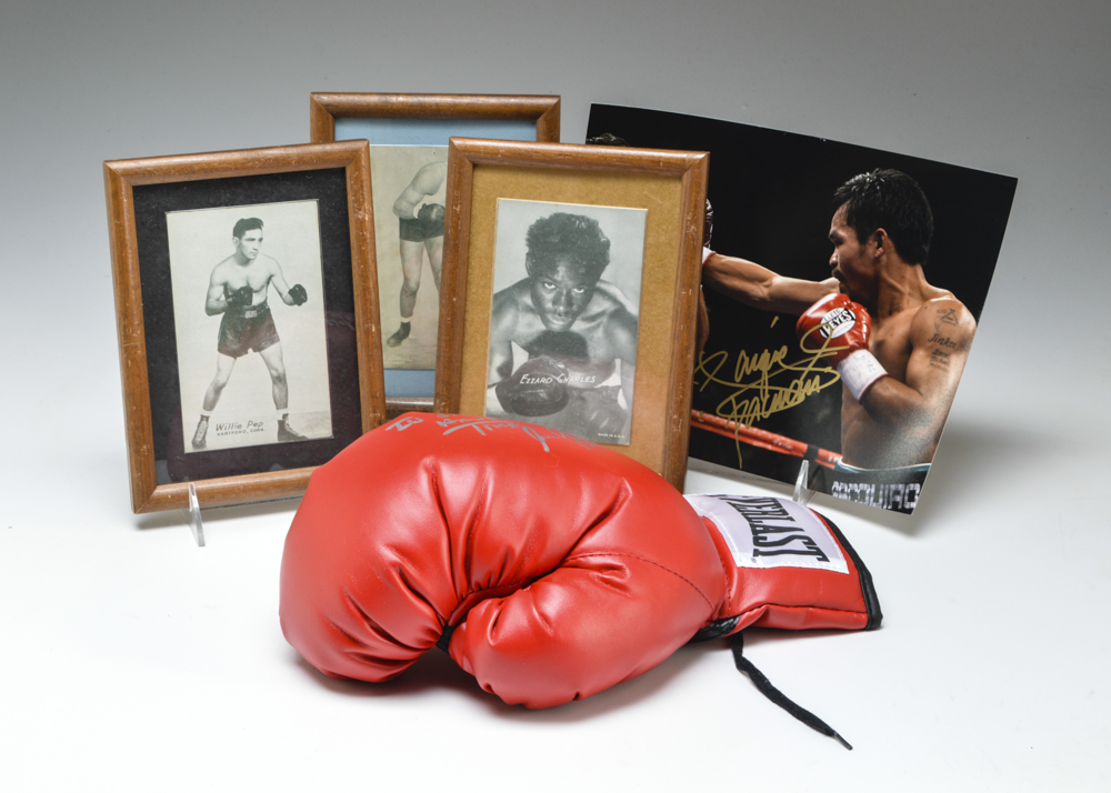 Aaron Pryor and Manny Pacquaio Signed Items Plus Exhibit Cards