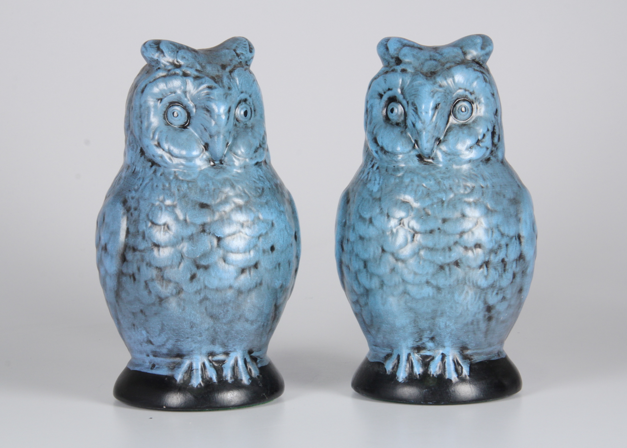 Blue Glazed Ceramic Owl Bookends