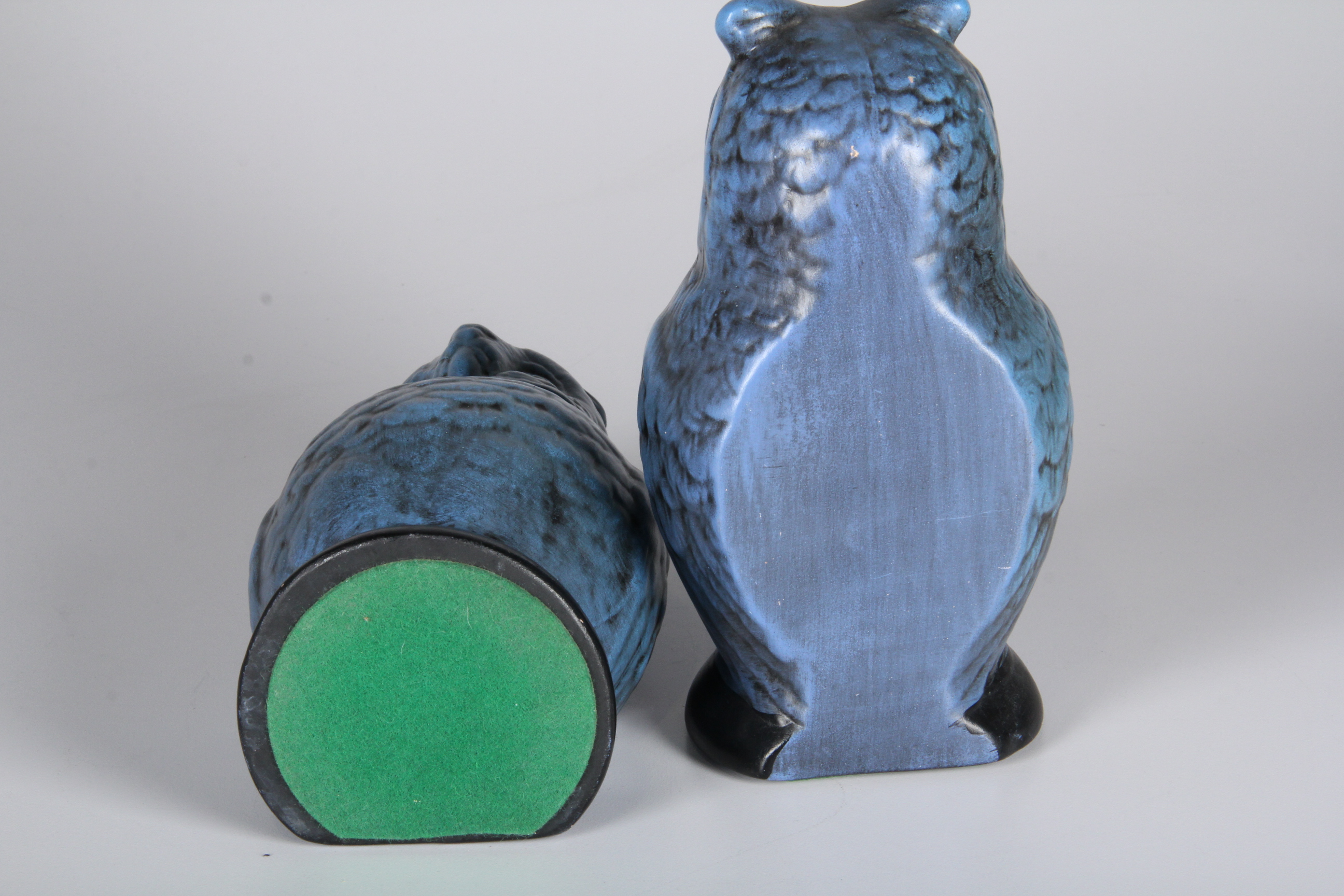 Blue Glazed Ceramic Owl Bookends