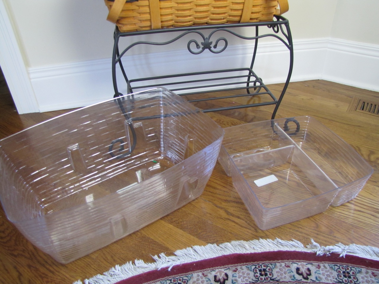 Longaberger Picnic Basket Set with Wrought Iron Stand and Inserts