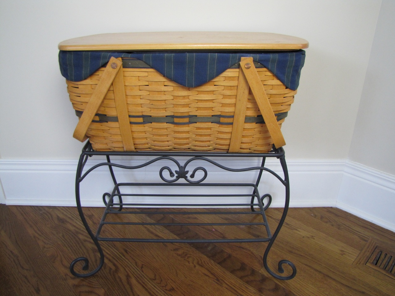 Longaberger Picnic Basket Set with Wrought Iron Stand and Inserts