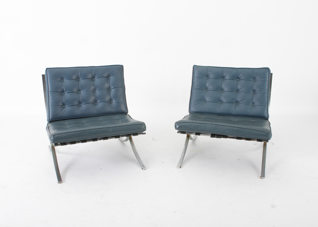 Pair of Modern Barcelona Style Leather Chairs