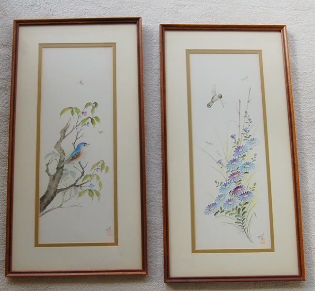 Pair of Original Asian Style Watercolors by Buffy Murai