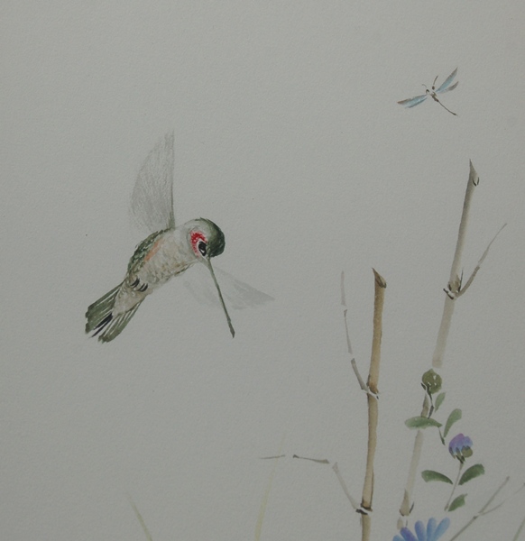 Pair of Original Asian Style Watercolors by Buffy Murai